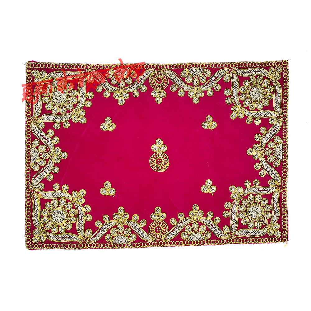 Golden Embroidered Magenta Color Puja Aasan