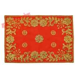 Golden Embroidered Orange Color Velvet Puja Aasan