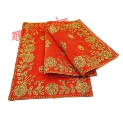 Golden Embroidered Orange Color Velvet Puja Aasan