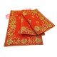 Golden Embroidered Orange Color Velvet Puja Aasan