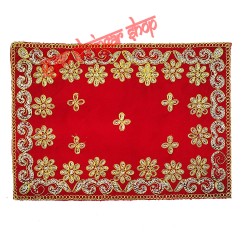 Red Velvet Puja Aasan with Floral Embroidered 