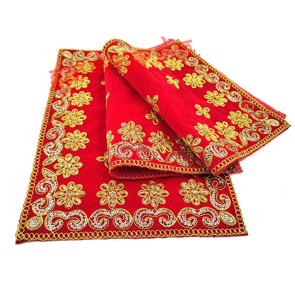 Red Velvet Puja Aasan with Floral Embroidered 