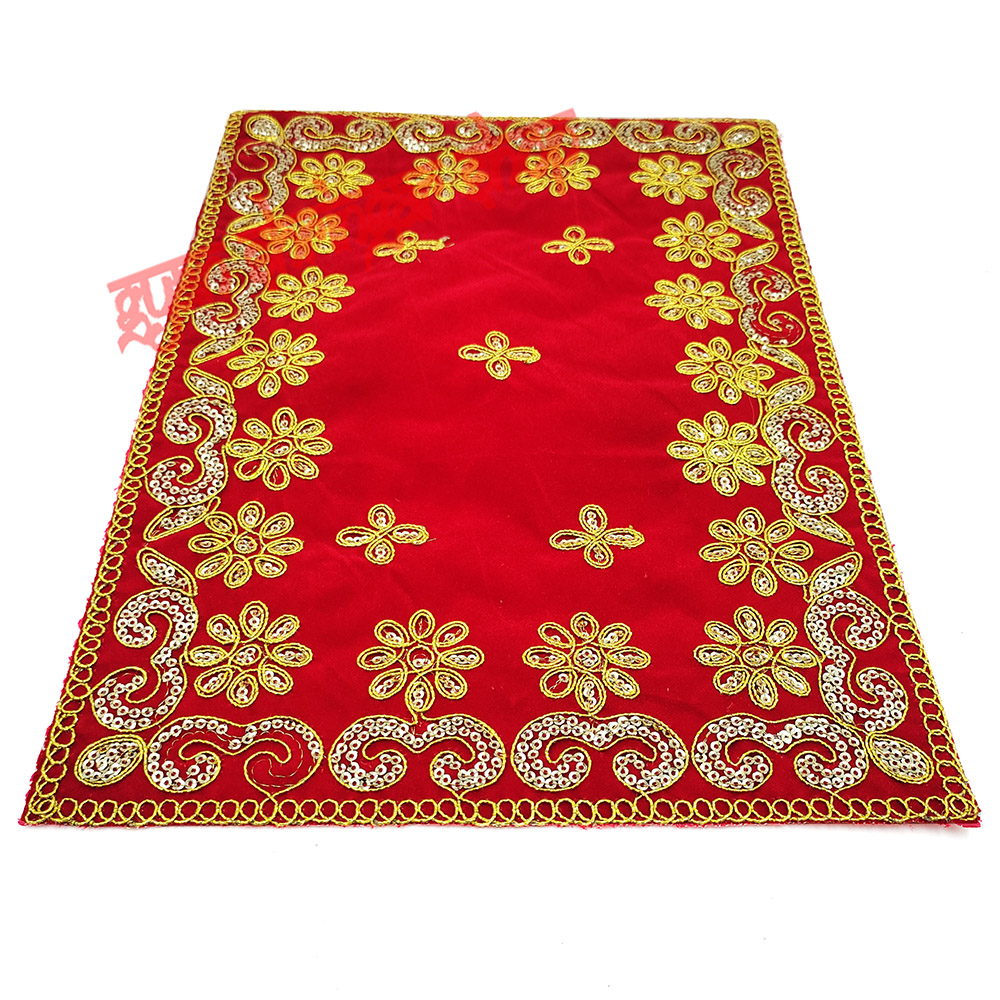Red Velvet Puja Aasan with Floral Embroidered 