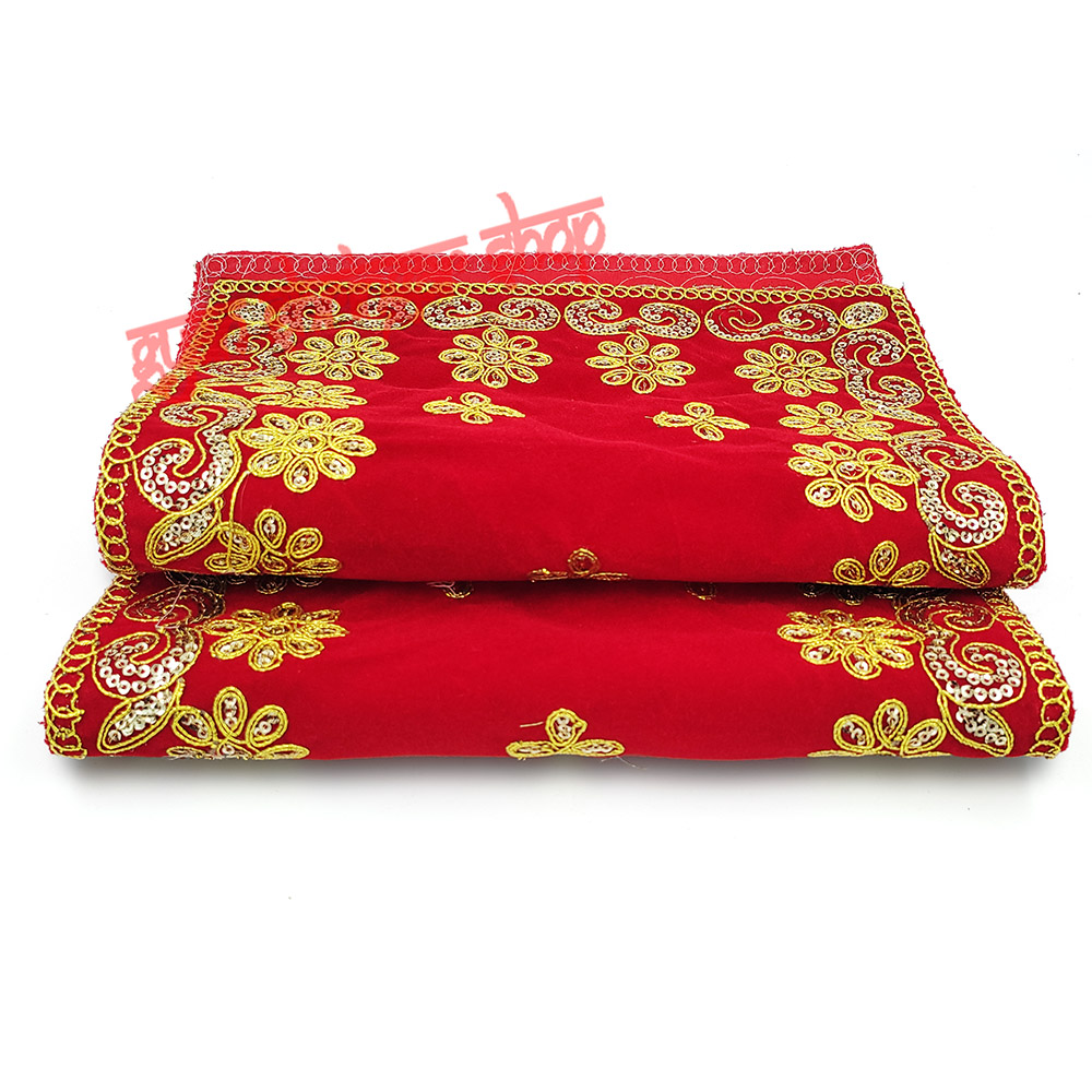 Red Velvet Puja Aasan with Floral Embroidered 