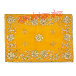Yellow Color Velvet Puja Aasan With Golden Embroidered