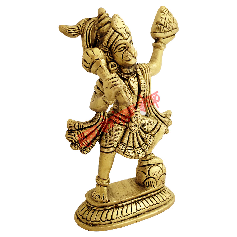 Hanumanji Carrying Mountain Statue in Brass