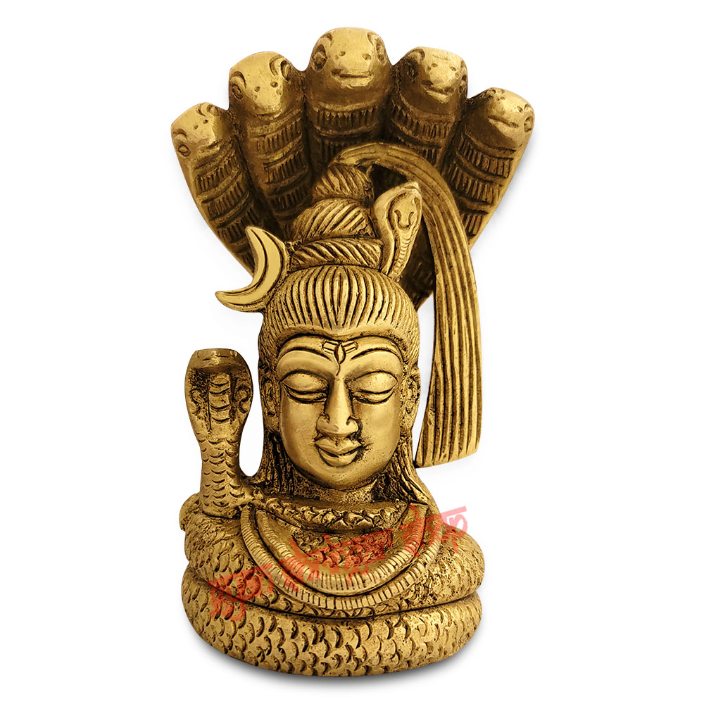 Brass Shiva Head with Sheshnag Statue