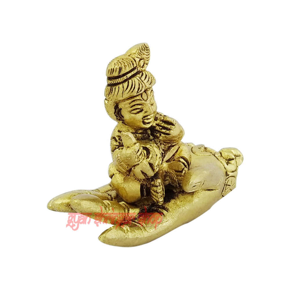 Baby Krishna on Hand Idol in Brass