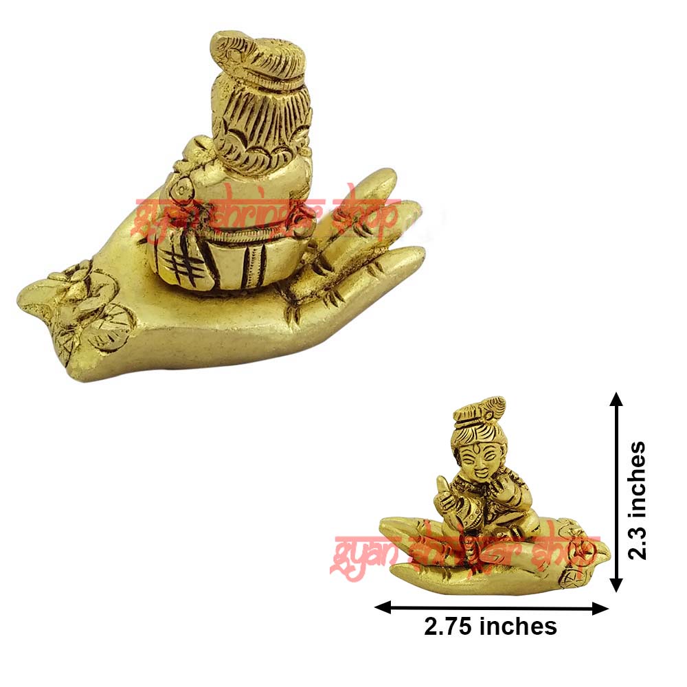 Baby Krishna on Hand Idol in Brass