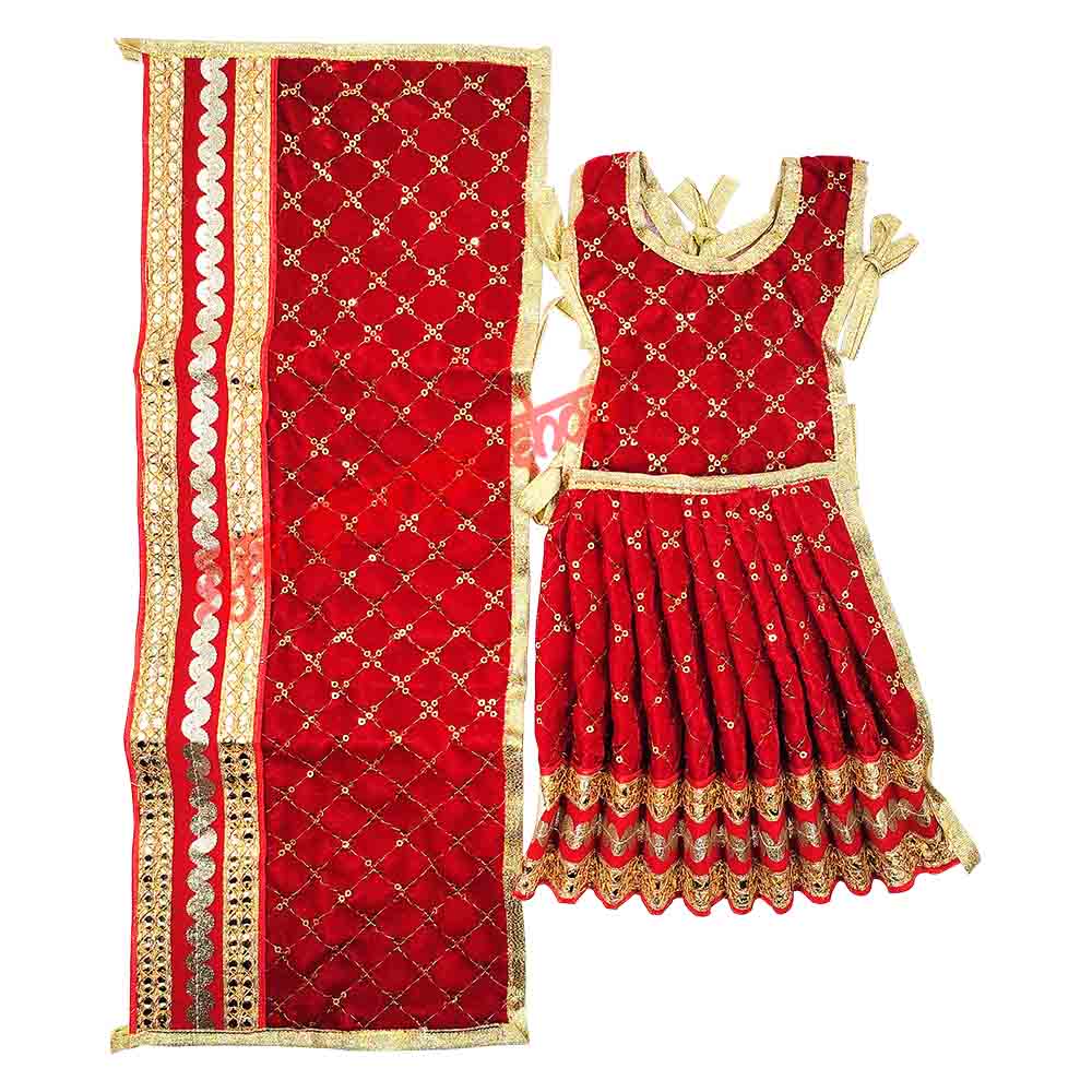 Premium Velvet Lehenga Choli & Dupatta Dress for Goddess Idol Shringar