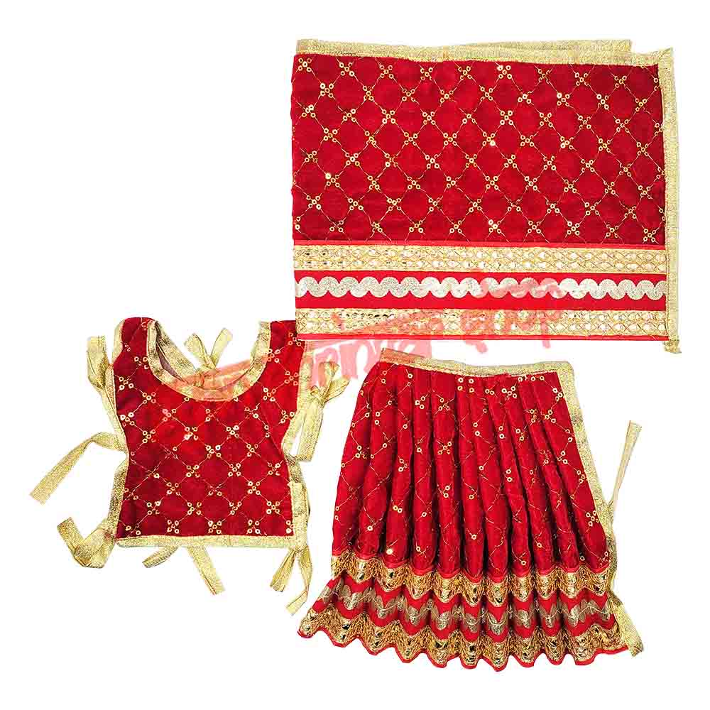 Premium Velvet Lehenga Choli & Dupatta Dress for Goddess Idol Shringar