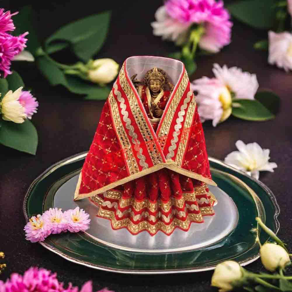 Premium Velvet Lehenga Choli & Dupatta Dress for Goddess Idol Shringar