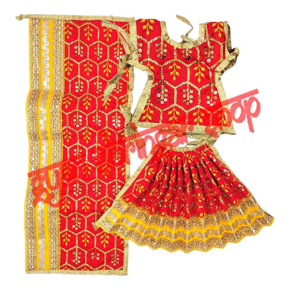 Embroidered Devi Mata Choli, Lehenga & Dupatta Dress Set for Idol Shringar