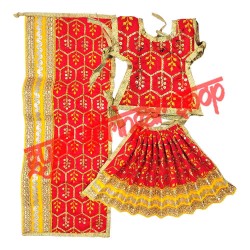 Embroidered Devi Mata Choli, Lehenga & Dupatta Dress Set for Idol Shringar