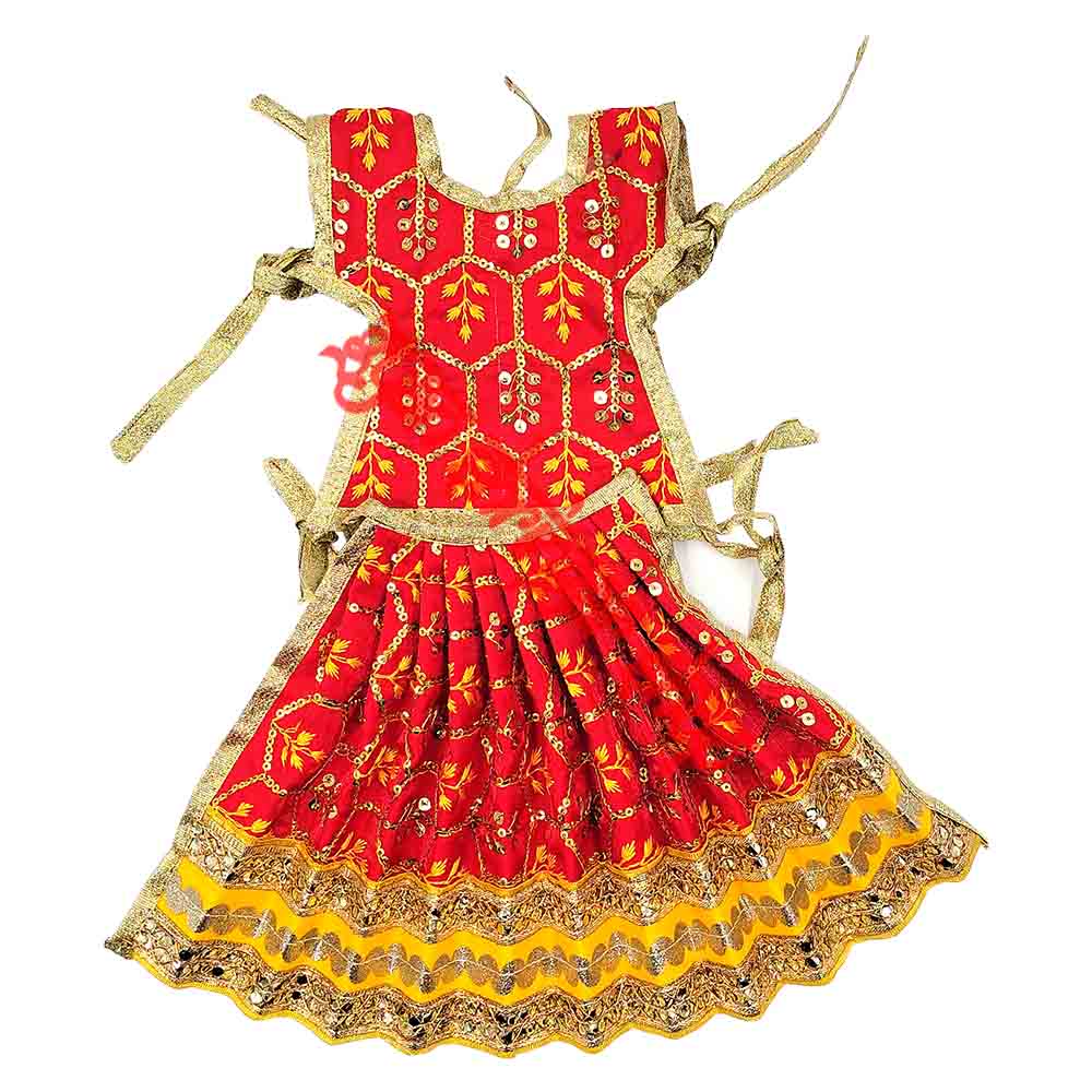 Embroidered Devi Mata Choli, Lehenga & Dupatta Dress Set for Idol Shringar