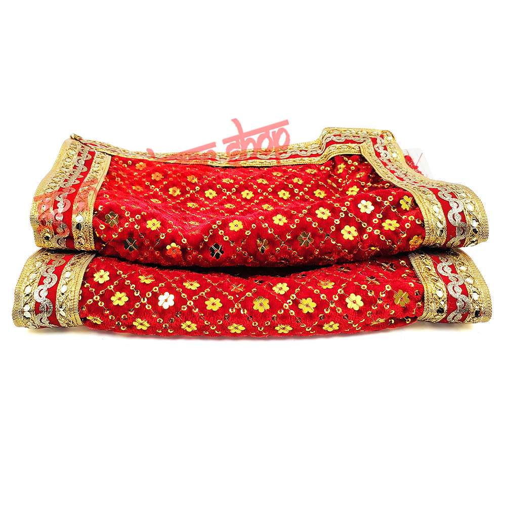 Floral Embroidered Red Velvet Pooja Aasan