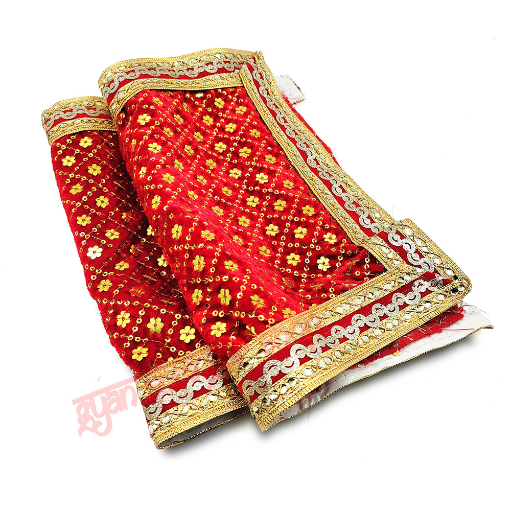Floral Embroidered Red Velvet Pooja Aasan