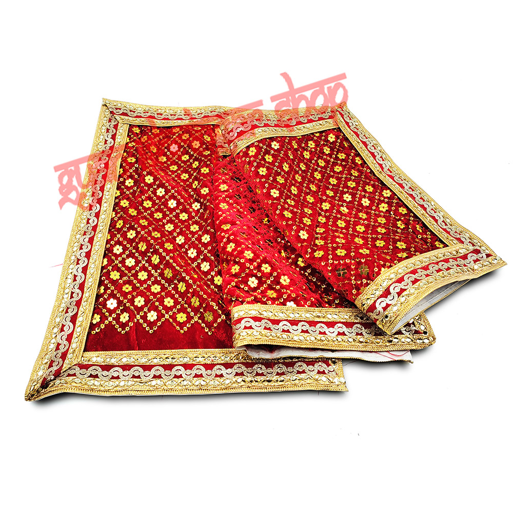 Floral Embroidered Red Velvet Pooja Aasan