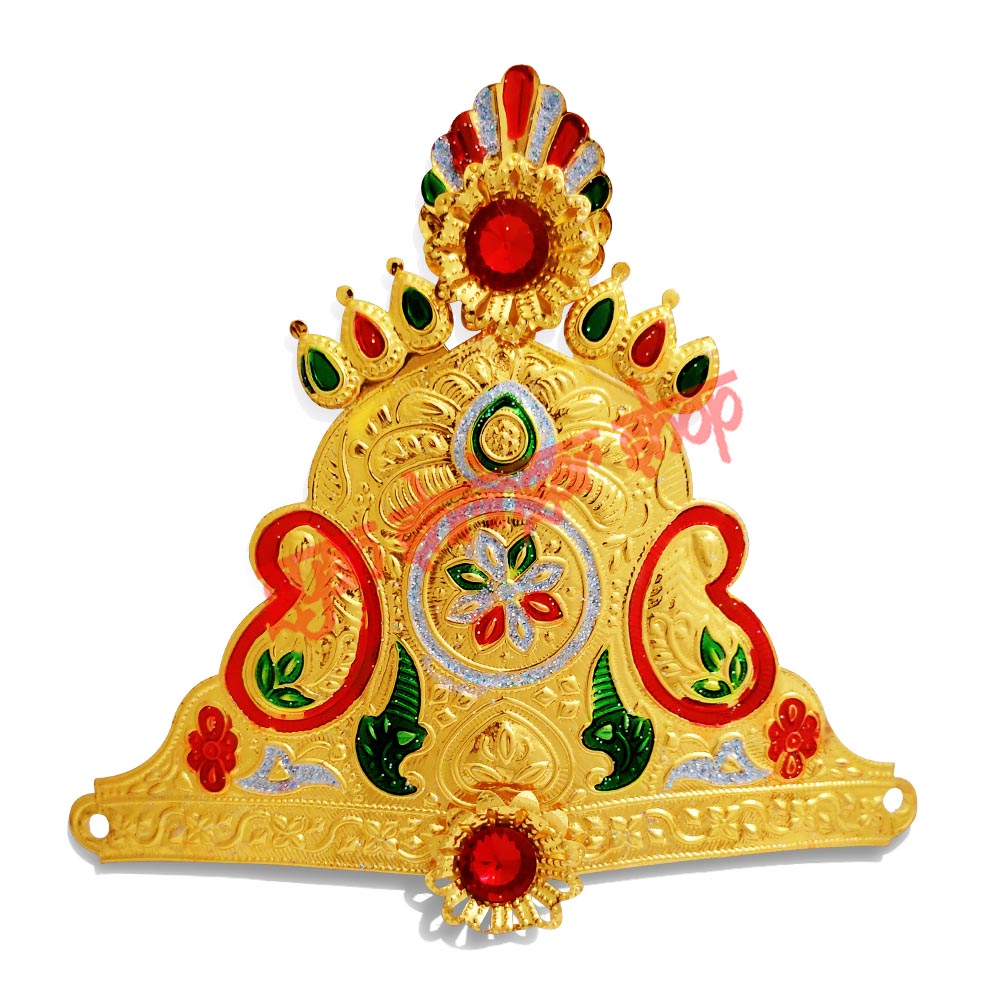 Golden God Idol Mukut with Elegant Om & Leaf Motif Design