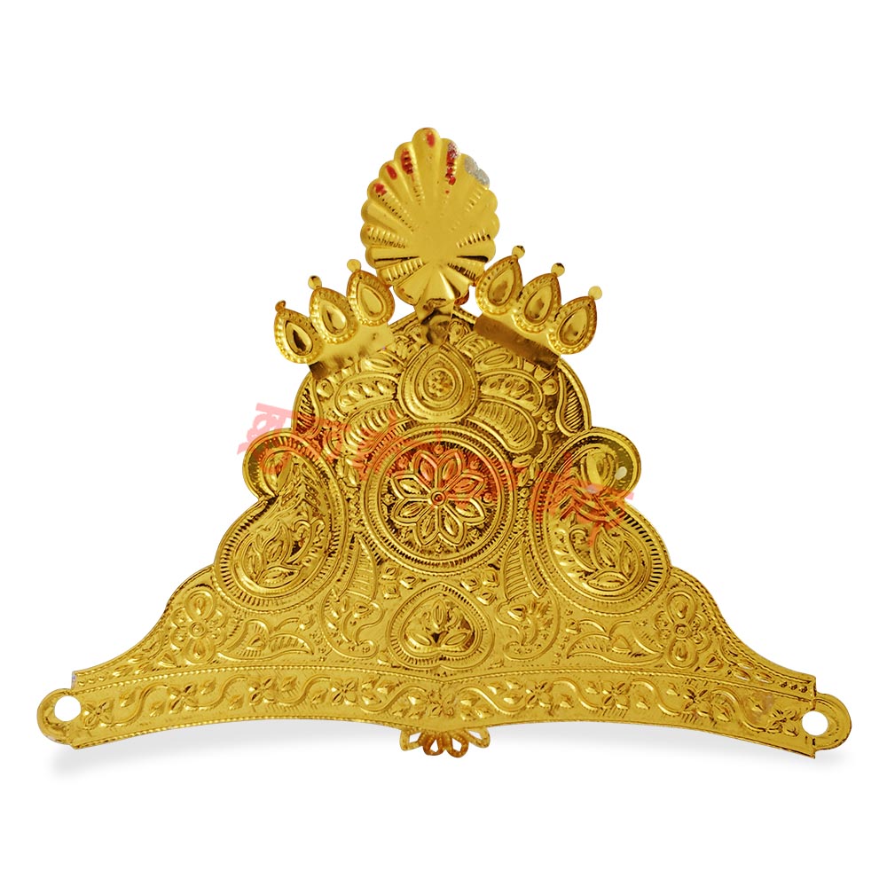 Golden God Idol Mukut with Elegant Om & Leaf Motif Design