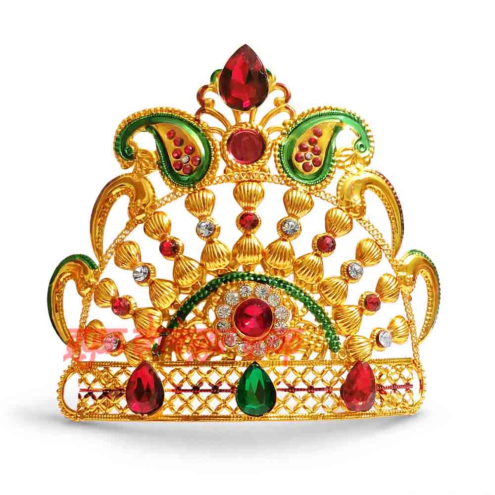 Golden Multicolor Stone-Studded Mukut for God & Goddess Idols