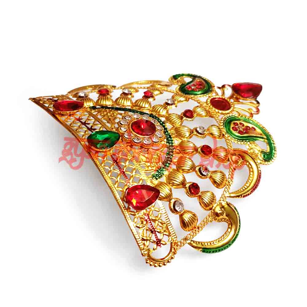 Golden Multicolor Stone-Studded Mukut for God & Goddess Idols