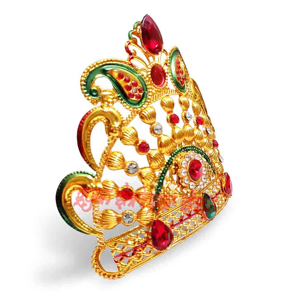 Golden Multicolor Stone-Studded Mukut for God & Goddess Idols