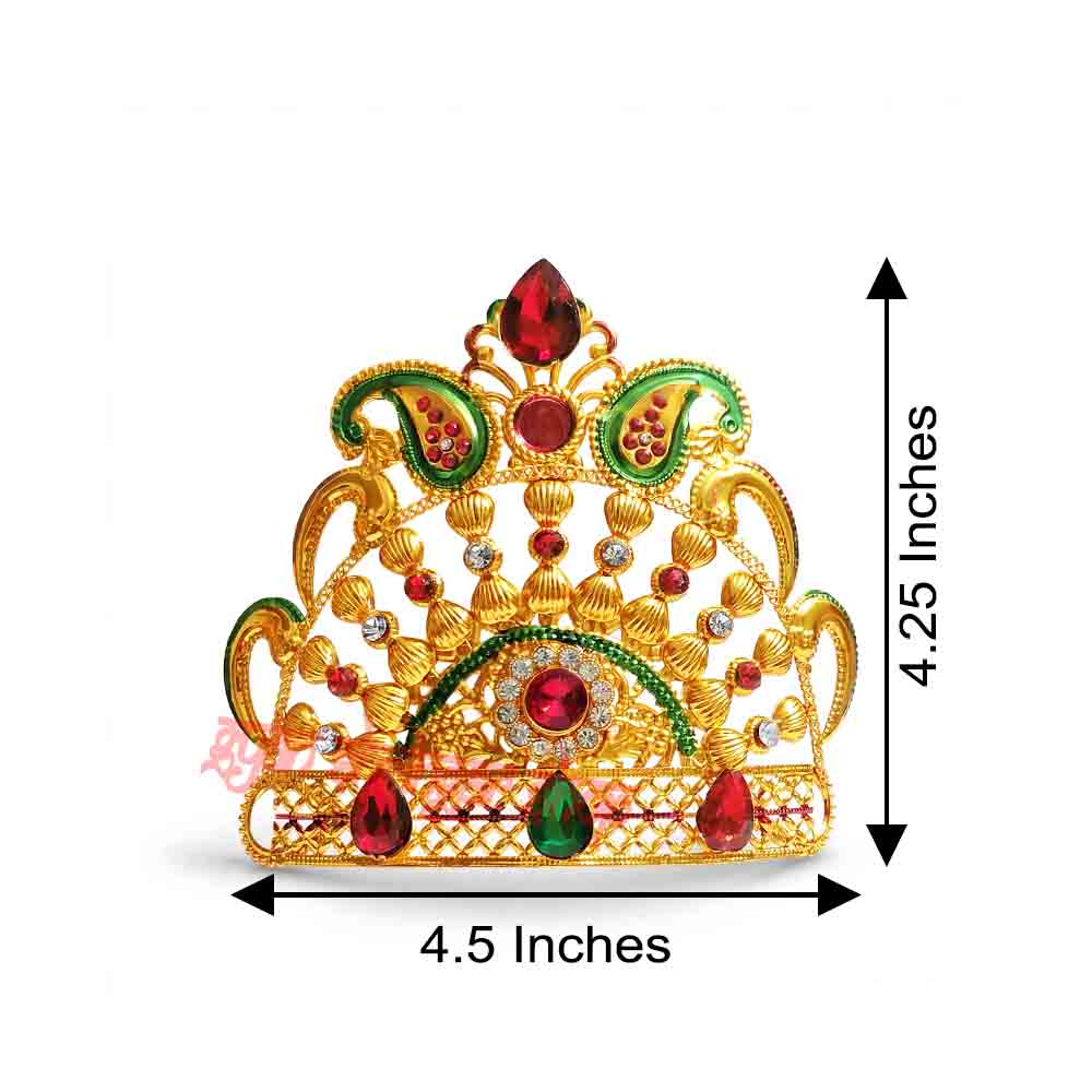 Golden Multicolor Stone-Studded Mukut for God & Goddess Idols