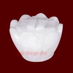 Crystal (Sphatik) Lakshmi Charan Paduka on Lotus Flower Crystal Charan Paduka, Hindu God Figure Natural Crystal Stone