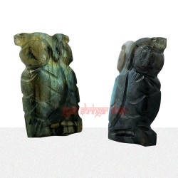 Owl Figurine for Feng Shui Vastu Labradorite Gemstone Labradorite Hand Carved Owl Statue 