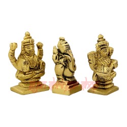 Lakshmi Ganesha &amp; Saraswati Small Statue in Brass God Goddesses Religious Home Decor Brass Statue Ganesha Lakshmi Saraswati for Puja