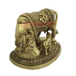 Kamdhenu Cow & Baby Statue Brass Sculpture
