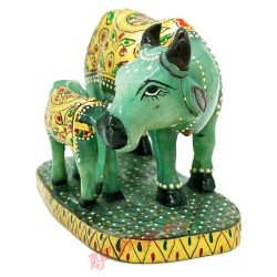 Cow and Calf Idol in Green Polyresin Cow with Calf Decorative Showpiece 