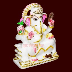 Lord Ganesh Murti in Marble Stone Lord Ganesha Murti Handicraft Statue Spiritual Puja Vastu Showpiece Figurine Religious Murti 
