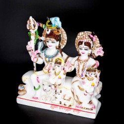 Lord Shiva Parivar Marble Statue with Multicolor Mahadev Family Statue Showpiece Spiritual Pooja Gift Item 