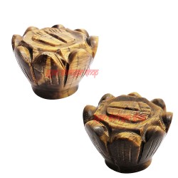 Tiger Eye Lakshmi Charan Paduka on Lotus Flower Tiger Stone Charan Paduka Hindu God figure Natural Tiger Stone Home Decor 