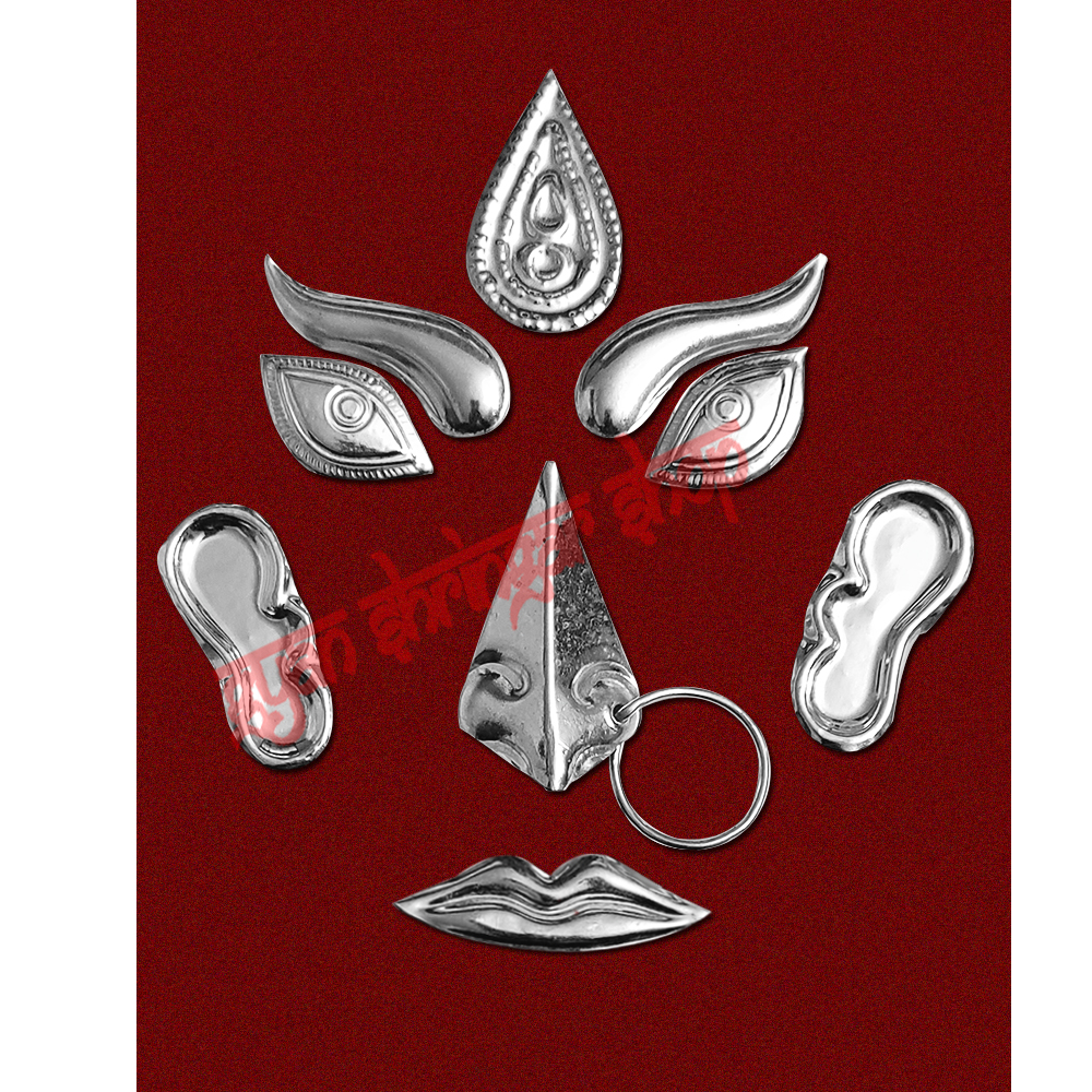 Lakshmi Devi Face Decoration Set - Copper with Silver Covering - Medium Size