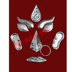 Lakshmi Devi Face Decoration Set - Copper with Silver Covering - Medium Size
