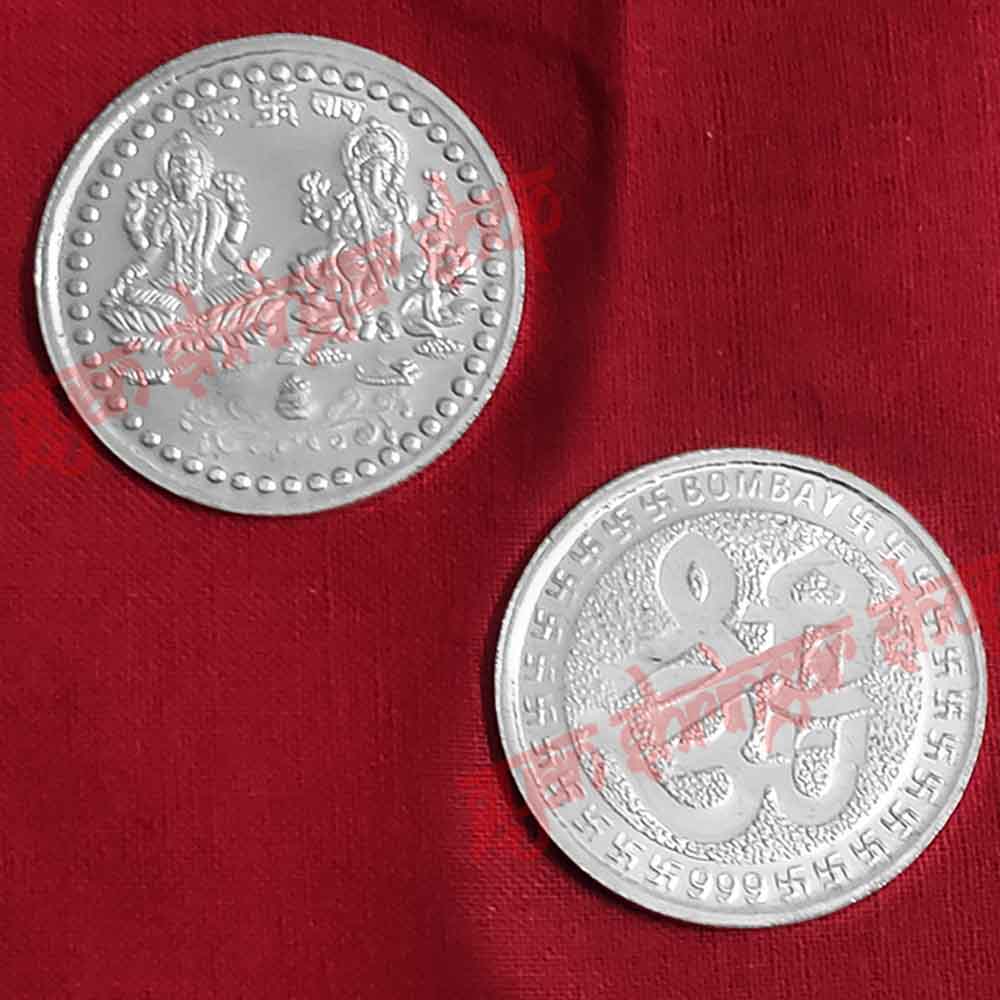 10g Lakshmi Ganesh Om Swastik German Silver Coin – Silver Plated Pooja & Gifting Coin