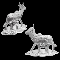 Cow And Calf Together Murti in Pure Silver , Cow and Calf Statue Idol for Pooja / Mandir decor / and gifting Purpose