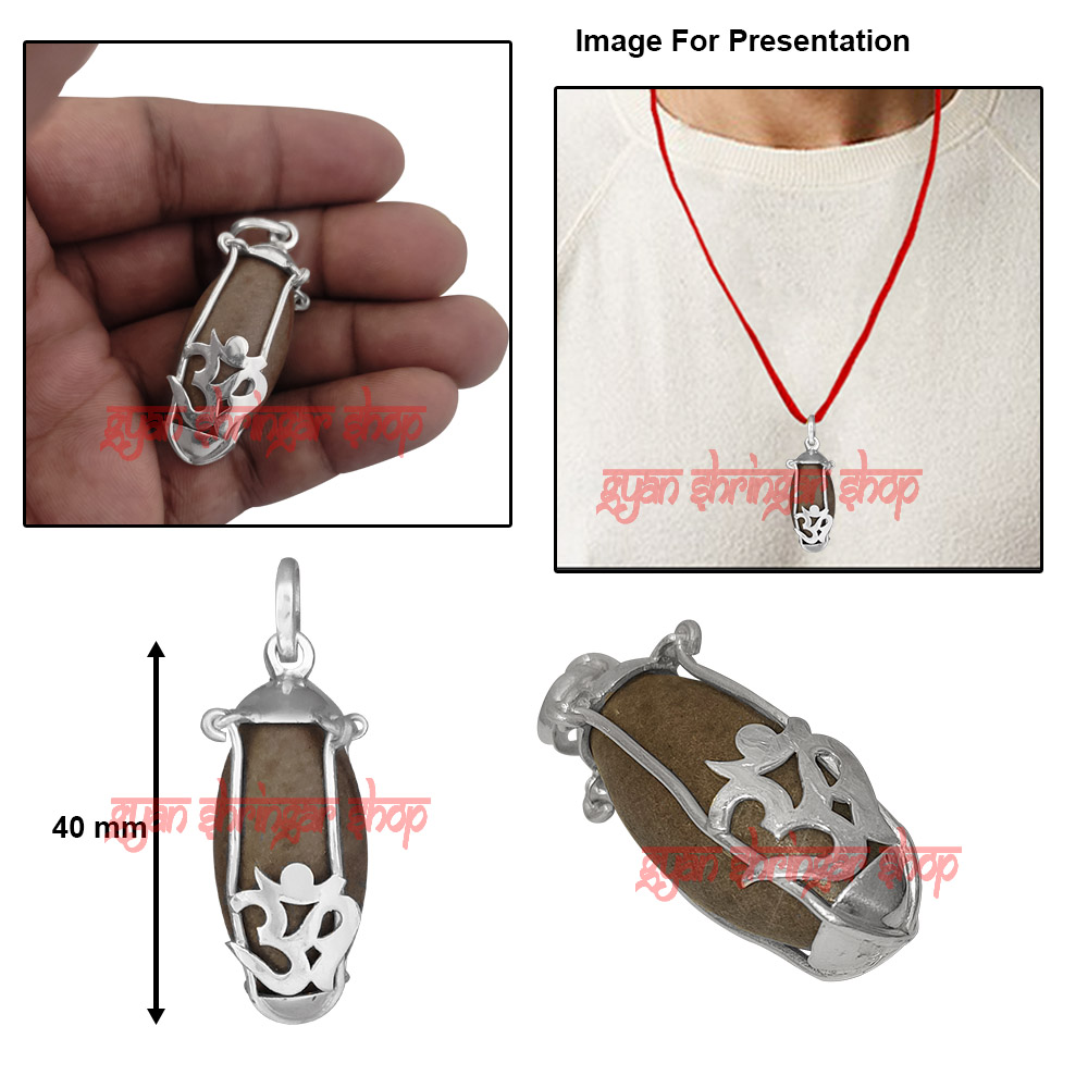 Om Design Narmada Shivling Silver Locket