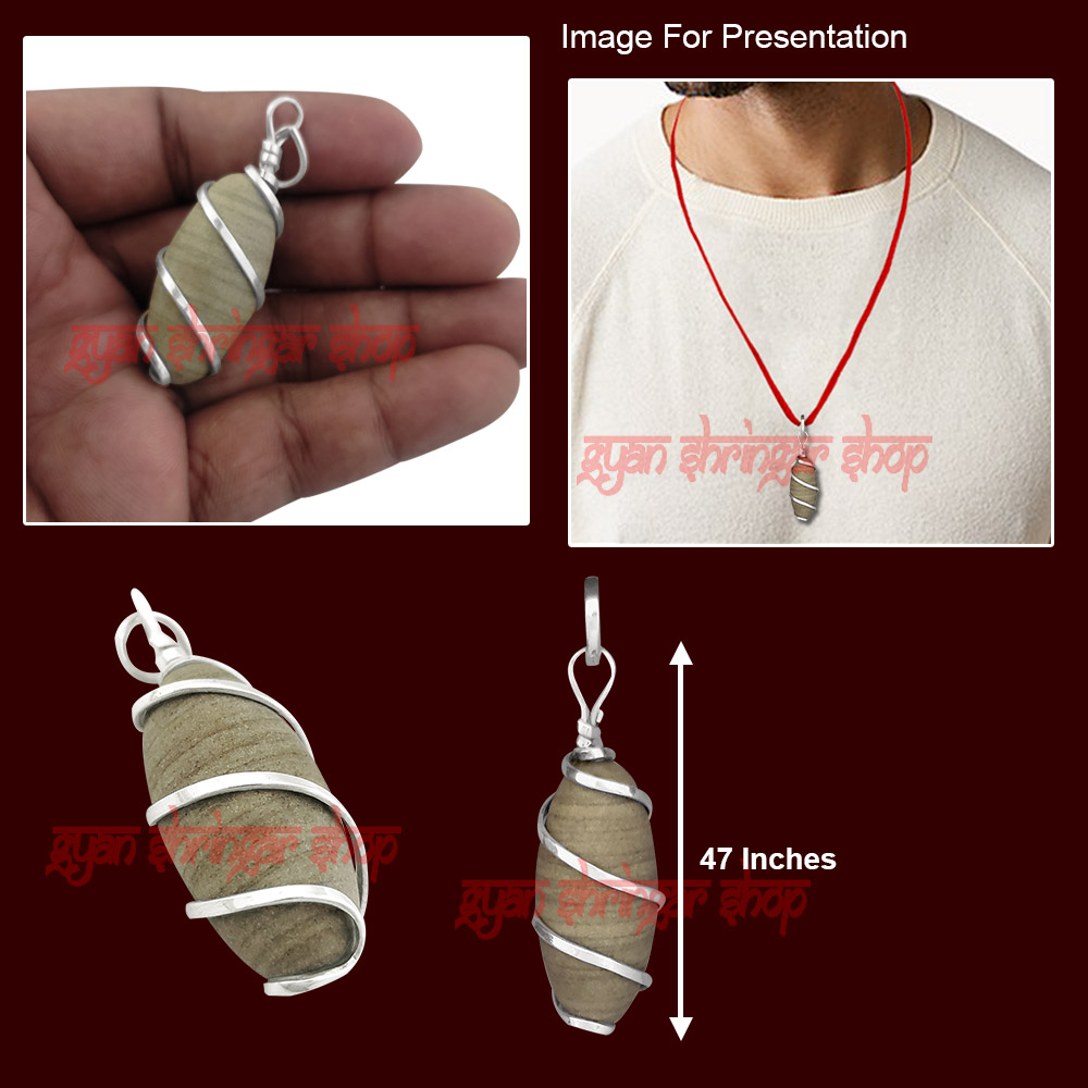 Narmada Shivling Silver Locket - Spring Round Design