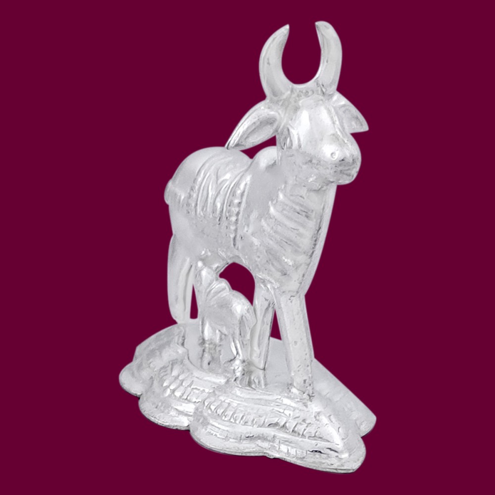 Cow and Calf Small Idol in Pure Silver, Cow and Calf Statue Idol for Pooja / Mandir decor / and gifting Purpose Cow and Calf Small Idol in Pure Silver, Cow and Calf Statue Idol for Pooja / Mandir decor / and gifting Purpose