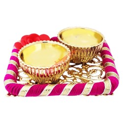 Flower Look Haldi Kumkum Container with Square Base 