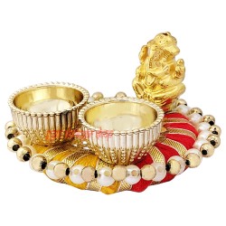Ganpati Haldi Kumkum Container with Round Design 